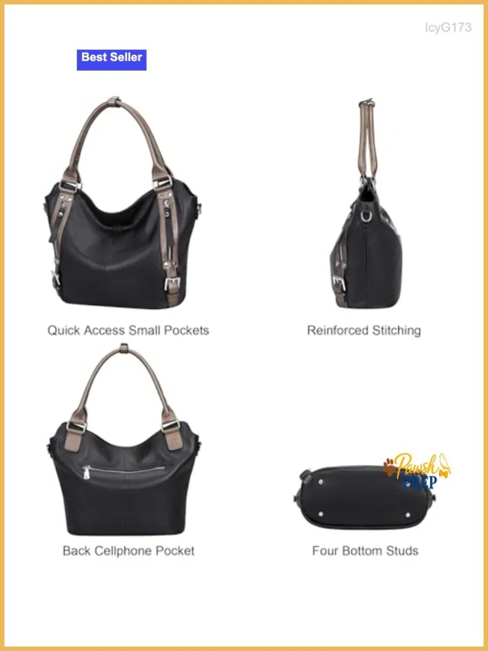 Genuine Leather Hobo Bag Large Tote with Multiple Pockets for Women